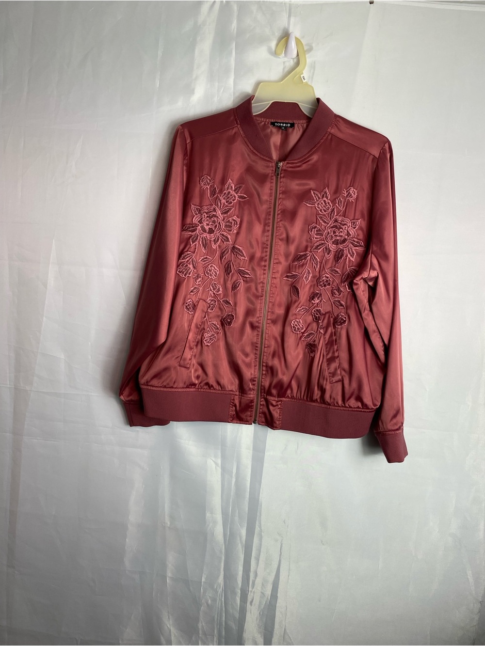torrid Rose Satin Embroidered Bomber Jacket